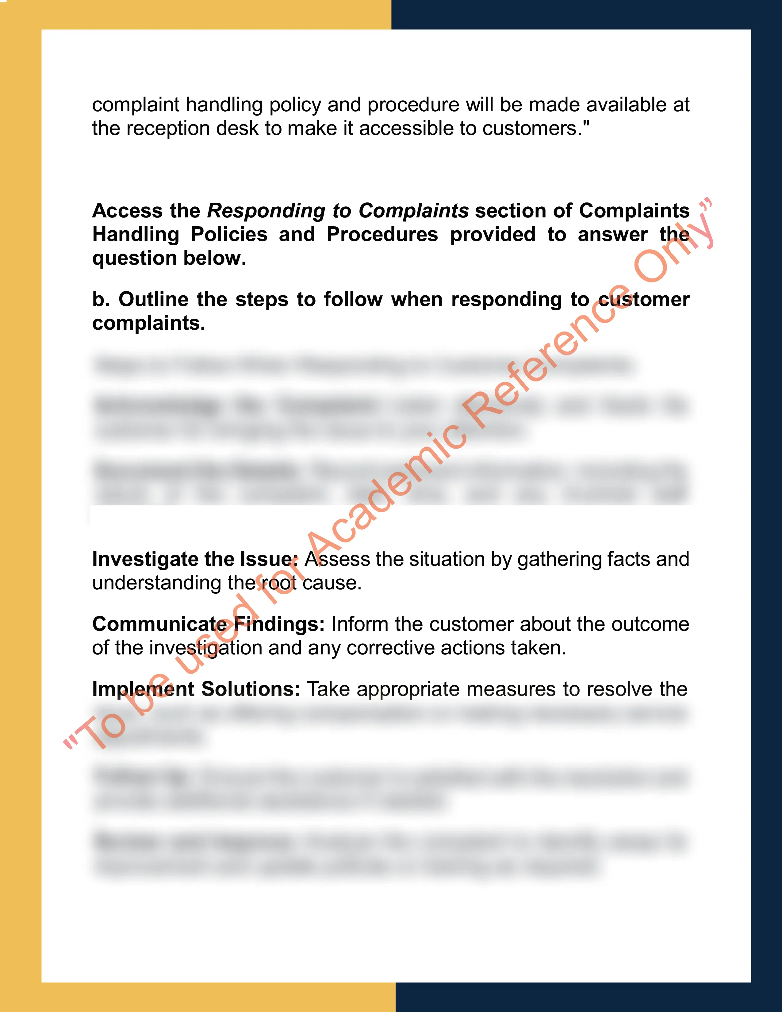 Assignment sample solution of SITXCCS016 - Develop and manage quality customer service practices 1